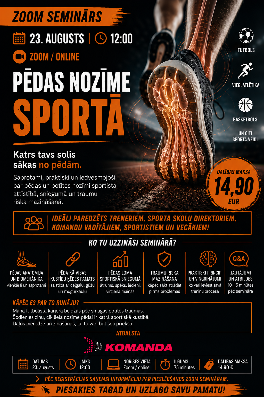 Pēdas nozīme sportā — Zoom seminārs